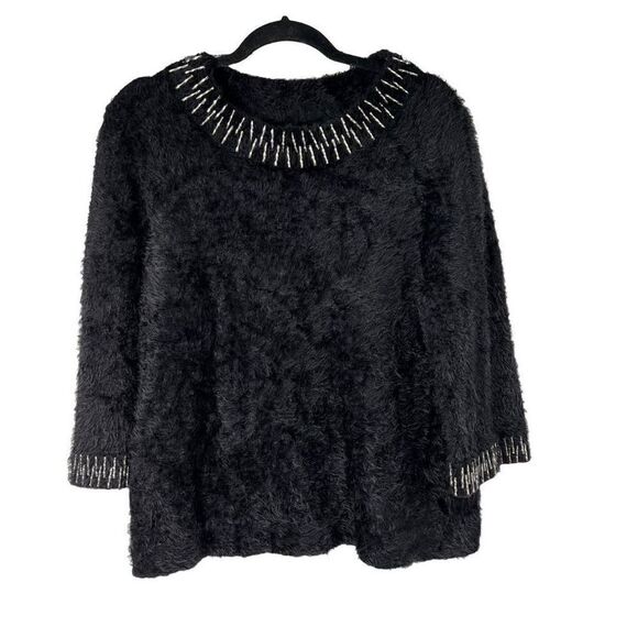 Lauren‎ Michelle Black Eyelash Metal Accents Sweater - Picture 1 of 8